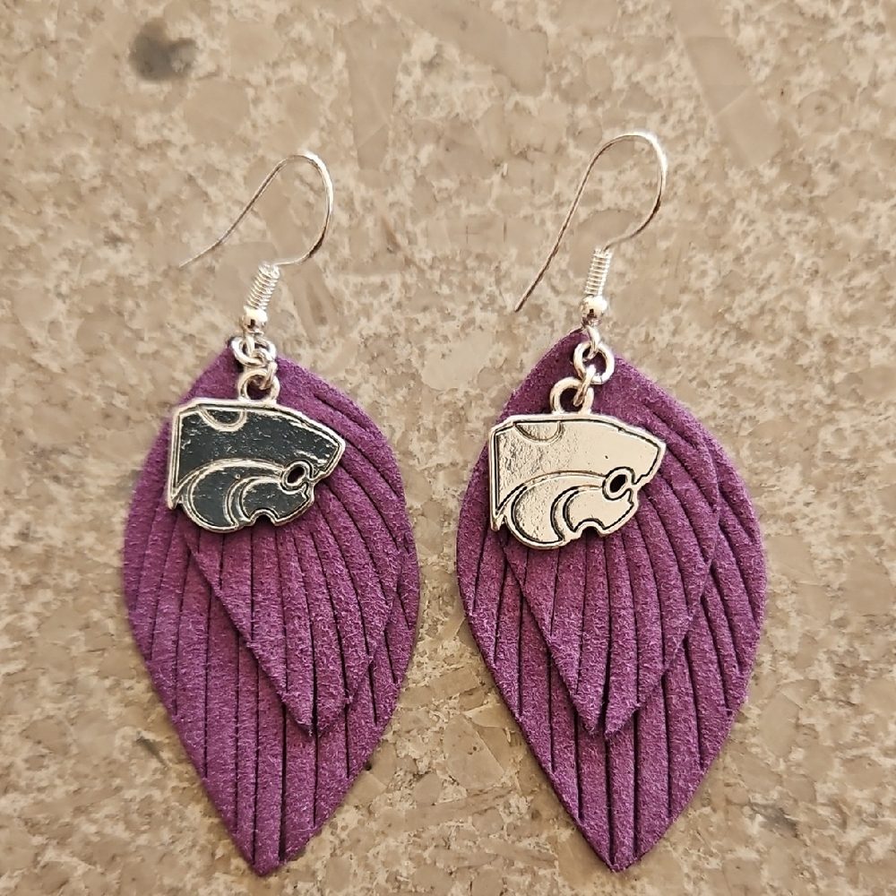 Purple Leaf Earrings with Silver Accents Kansas State